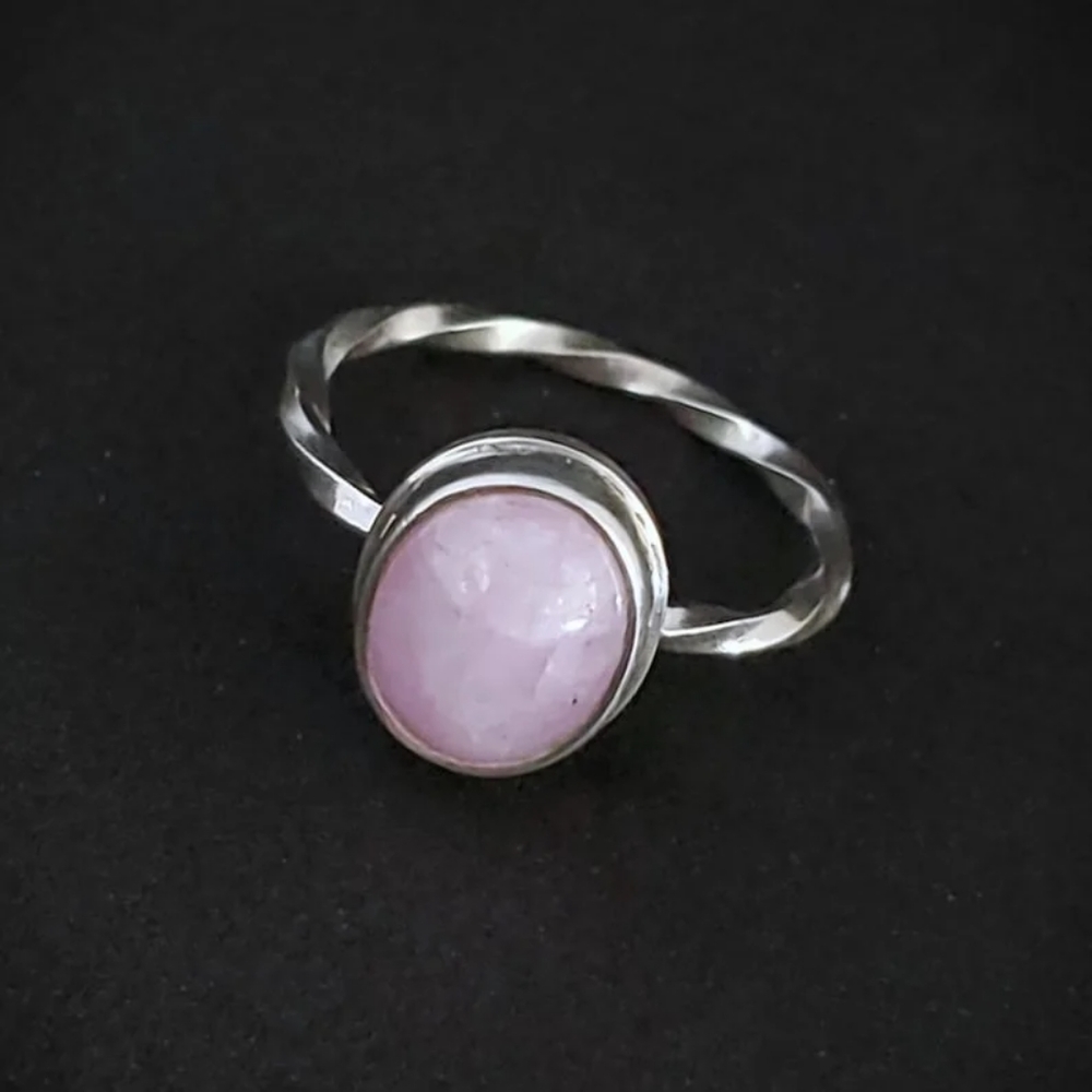 Pink Kunzite ring in Argentium 935 Silver with a Fine Silver Bezel Size 6.5